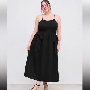 Woven Solid Bowknot Ruffle Maxi Dress Curve